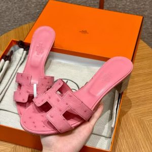 Hermes Oasis Sandal Women High Heel Sandal in Ostrich Bubble Gum - Image 7