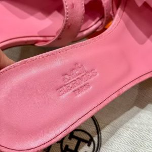 Hermes Oasis Sandal Women High Heel Sandal in Ostrich Bubble Gum - Image 6