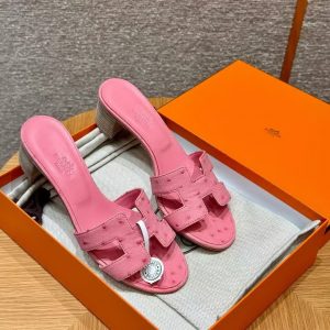 Hermes Oasis Sandal Women High Heel Sandal in Ostrich Bubble Gum - Image 5