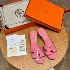 Hermes Oasis Sandal Women High Heel Sandal in Ostrich Bubble Gum - Image 3