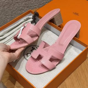 Hermes Oasis Sandal Women High Heel Sandal in Shiny Java Lizard Rose Aquarelle H242280Z CK370 - Image 14