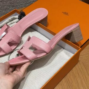 Hermes Oasis Sandal Women High Heel Sandal in Shiny Java Lizard Rose Aquarelle H242280Z CK370 - Image 13