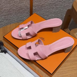 Hermes Oasis Sandal Women High Heel Sandal in Shiny Java Lizard Rose Aquarelle H242280Z CK370 - Image 8