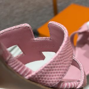 Hermes Oasis Sandal Women High Heel Sandal in Shiny Java Lizard Rose Aquarelle H242280Z CK370 - Image 5