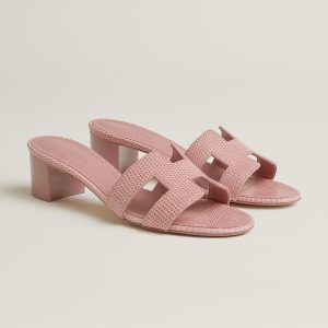 Hermes Oasis Sandal Women High Heel Sandal in Shiny Java Lizard Rose Aquarelle H242280Z CK370 - Image 3