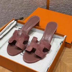Hermes Oasis Sandal Women High Heel Sandal in Suede Goatskin Rose Antique H221257Z RA350