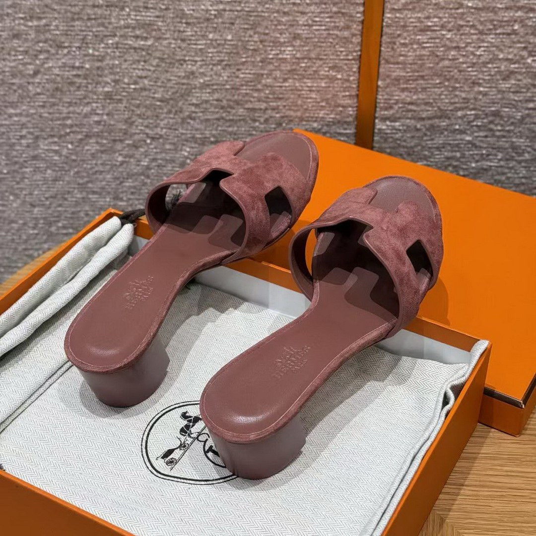 Hermes Oasis Sandal Women High Heel Sandal in Suede Goatskin Rose Antique H221257Z RA350 - Image 14
