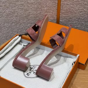 Hermes Oasis Sandal Women High Heel Sandal in Suede Goatskin Rose Antique H221257Z RA350 - Image 13