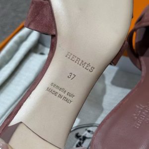 Hermes Oasis Sandal Women High Heel Sandal in Suede Goatskin Rose Antique H221257Z RA350 - Image 11
