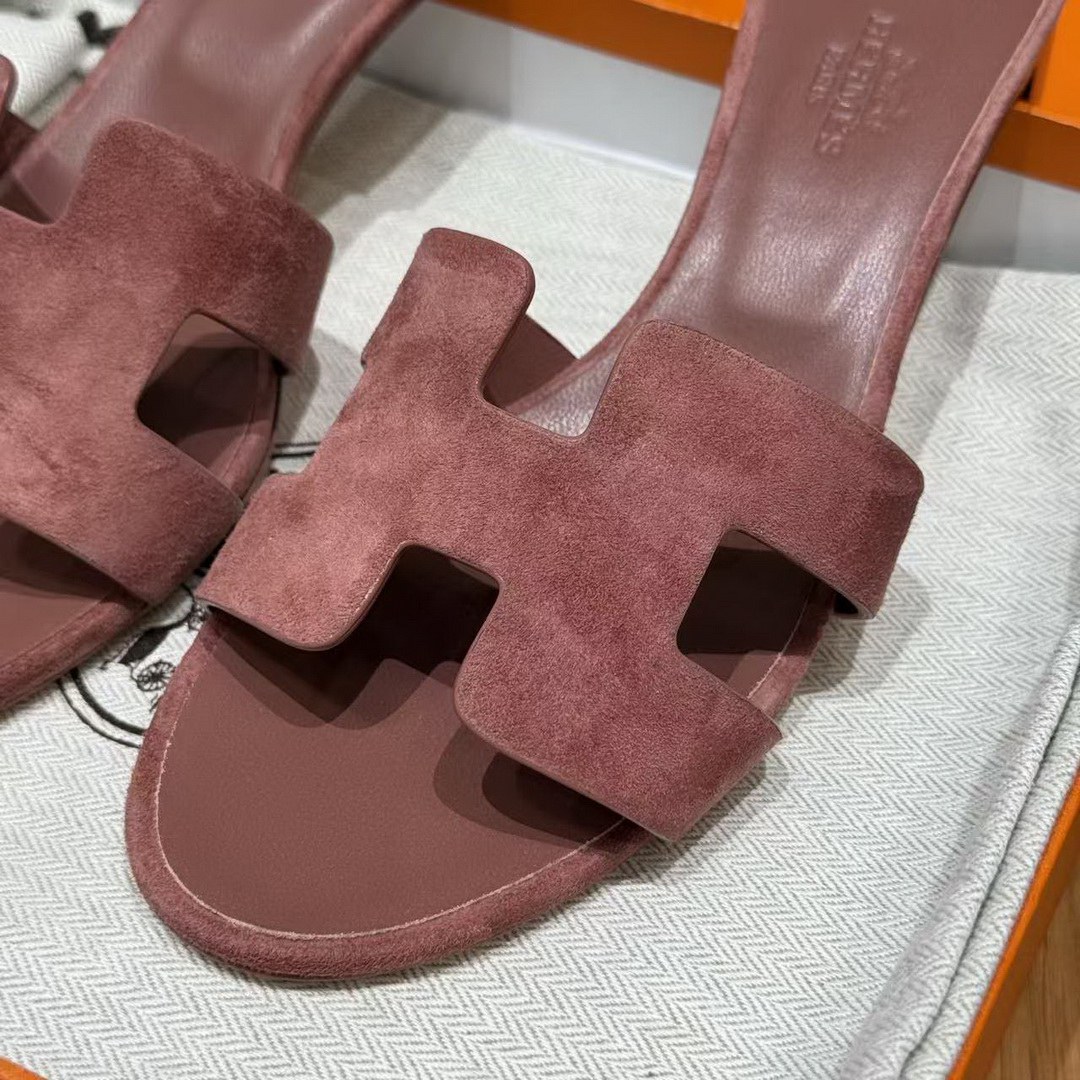 Hermes Oasis Sandal Women High Heel Sandal in Suede Goatskin Rose Antique H221257Z RA350 - Image 9
