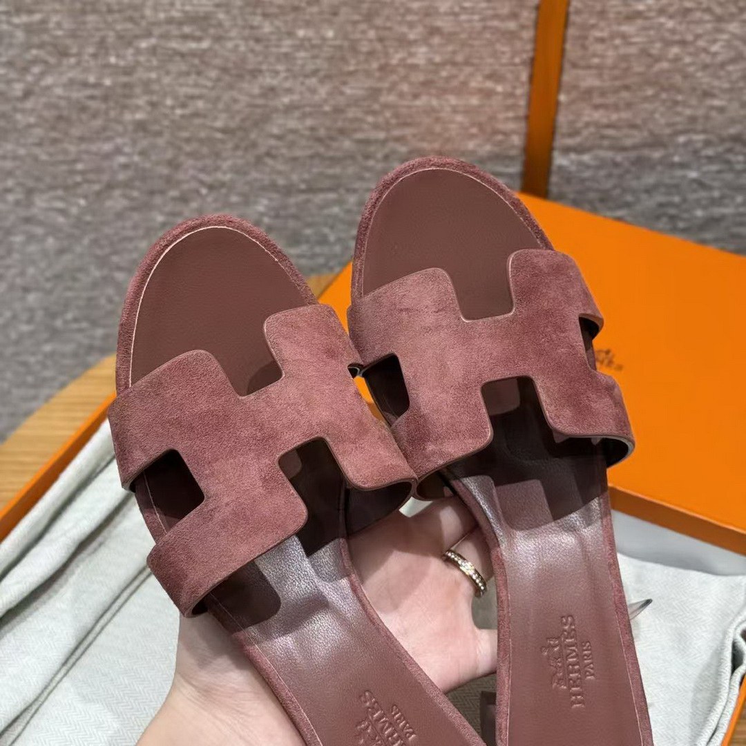 Hermes Oasis Sandal Women High Heel Sandal in Suede Goatskin Rose Antique H221257Z RA350 - Image 7