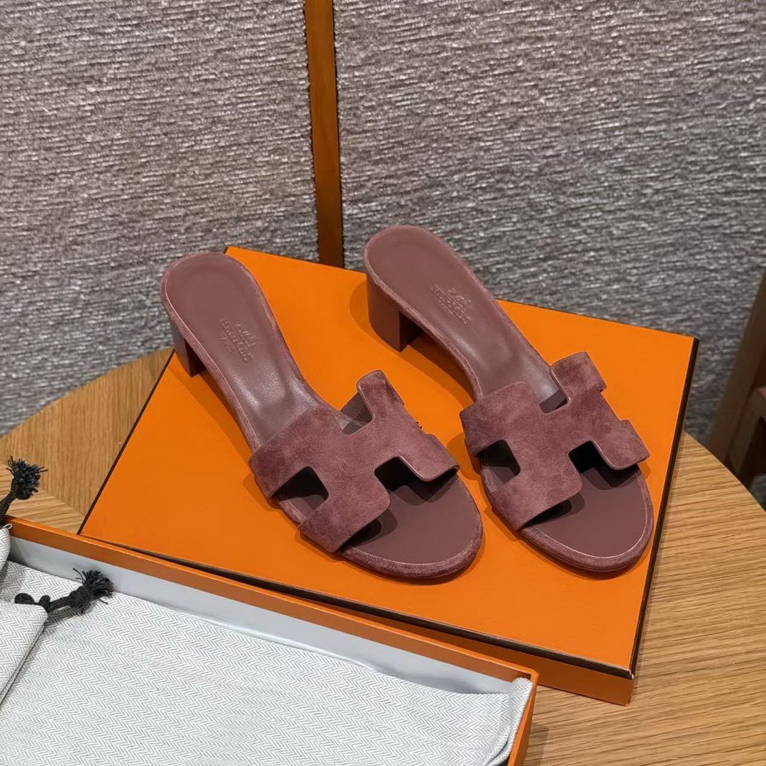 Hermes Oasis Sandal Women High Heel Sandal in Suede Goatskin Rose Antique H221257Z RA350 - Image 6