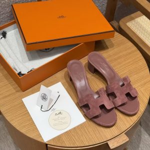 Hermes Oasis Sandal Women High Heel Sandal in Suede Goatskin Rose Antique H221257Z RA350 - Image 5