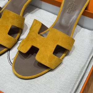 Hermes Oasis Sandal Women High Heel Sandal in Suede Goatskin Yellow Jade Yellow - Image 8