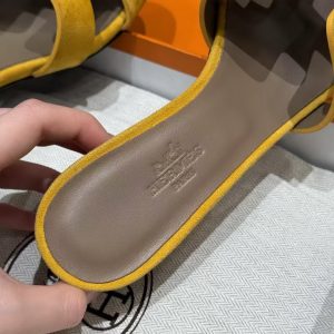 Hermes Oasis Sandal Women High Heel Sandal in Suede Goatskin Yellow Jade Yellow - Image 7