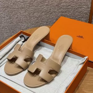 Hermes Oasis Sandal Women High Heel Sandal in Swift Calfskin Beige Albinos