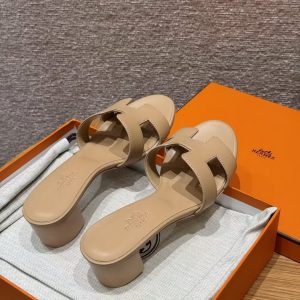 Hermes Oasis Sandal Women High Heel Sandal in Swift Calfskin Beige Albinos - Image 11