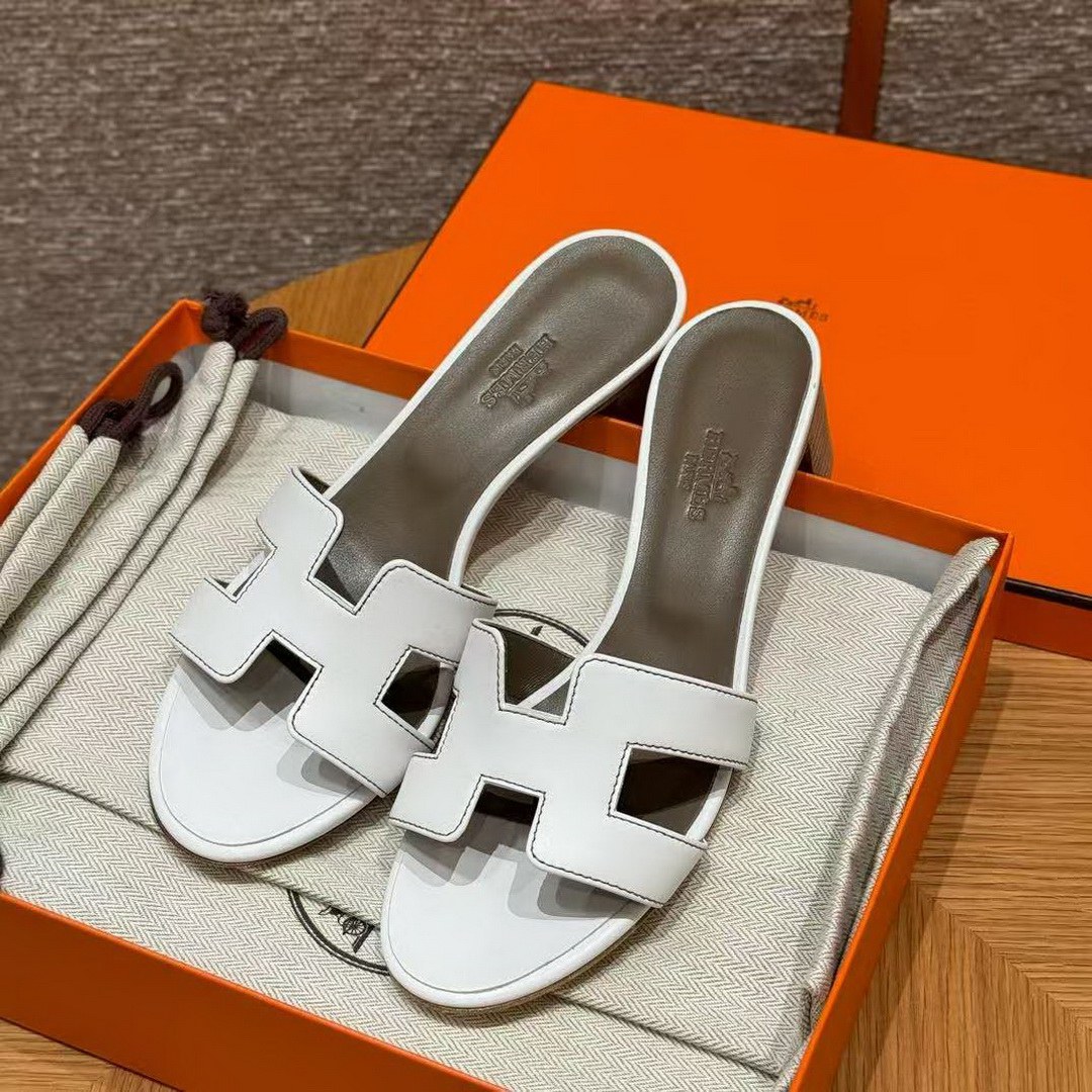 Hermes Oasis Sandal Women High Heel Sandal in Swift Calfskin Blanc H071002Z 02340