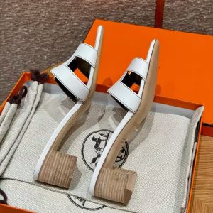 Hermes Oasis Sandal Women High Heel Sandal in Swift Calfskin Blanc H071002Z 02340 - Image 15