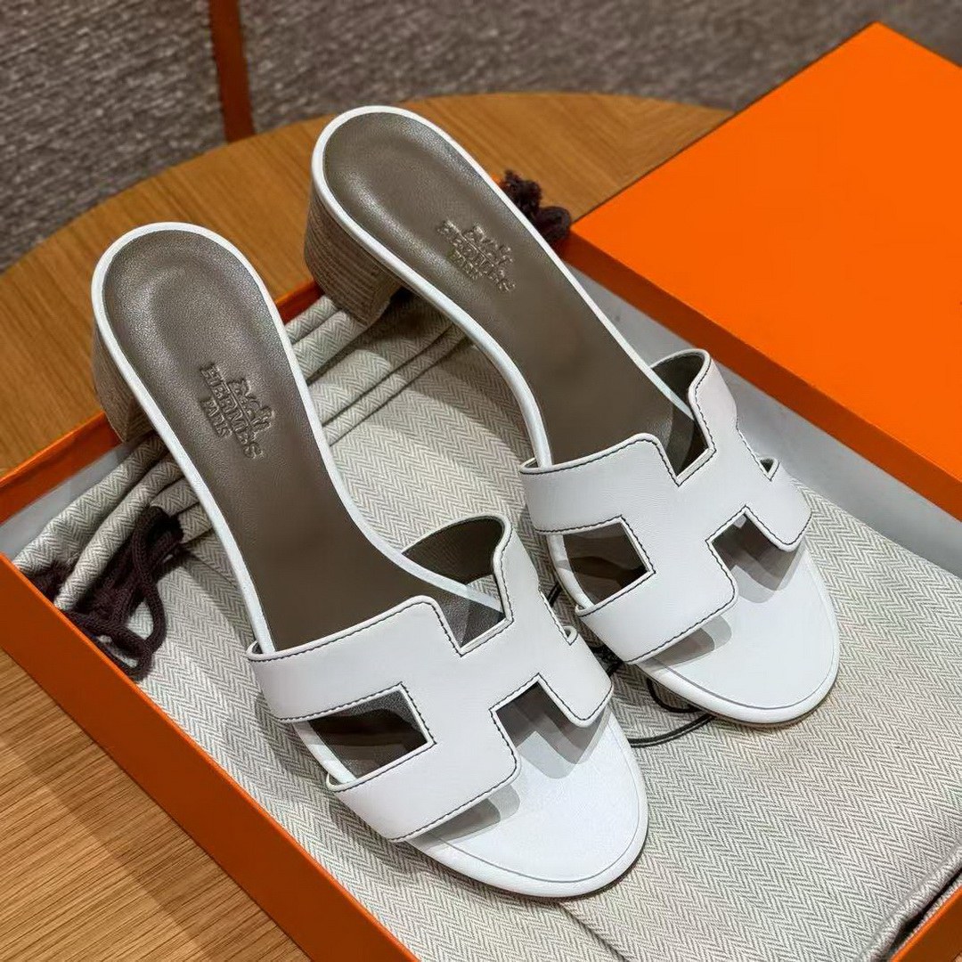 Hermes Oasis Sandal Women High Heel Sandal in Swift Calfskin Blanc H071002Z 02340 - Image 7