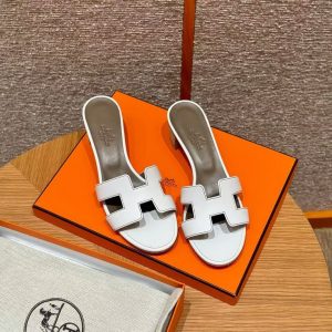 Hermes Oasis Sandal Women High Heel Sandal in Swift Calfskin Blanc H071002Z 02340 - Image 6