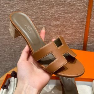 Hermes Oasis Sandal Women High Heel Sandal in Swift Calfskin Gold H071002Z 03340 - Image 11