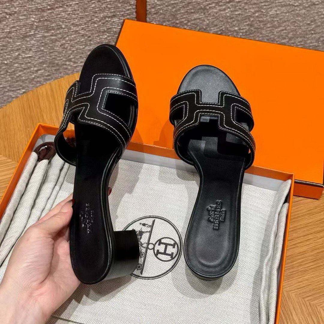 Hermes Oasis Sandal Women High Heel Sandal in Swift Calfskin Noir Blanc - Image 15