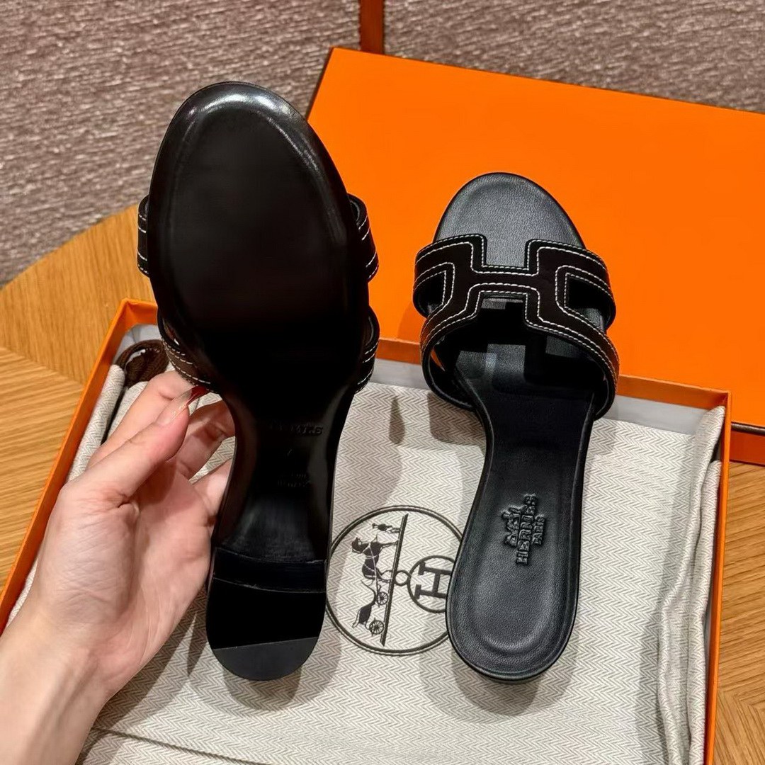 Hermes Oasis Sandal Women High Heel Sandal in Swift Calfskin Noir Blanc - Image 13