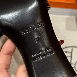 Hermes Oasis Sandal Women High Heel Sandal in Swift Calfskin Noir Blanc - Image 11
