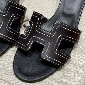 Hermes Oasis Sandal Women High Heel Sandal in Swift Calfskin Noir Blanc - Image 7