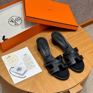 Hermes Oasis Sandal Women High Heel Sandal in Swift Calfskin Noir Blanc - Image 5
