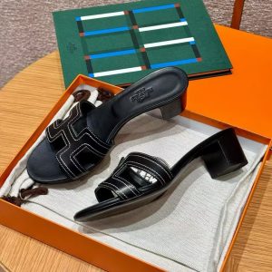 Hermes Oasis Sandal Women High Heel Sandal in Swift Calfskin Noir Blanc - Image 4