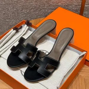 Hermes Oasis Sandal Women High Heel Sandal in Swift Calfskin Noir H071002Z 01340
