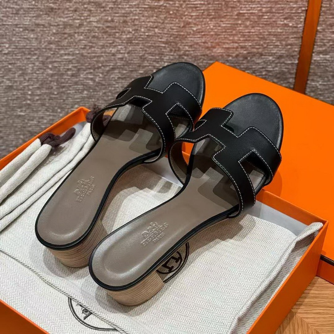 Hermes Oasis Sandal Women High Heel Sandal in Swift Calfskin Noir H071002Z 01340 - Image 2