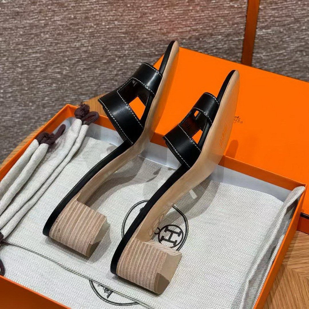 Hermes Oasis Sandal Women High Heel Sandal in Swift Calfskin Noir H071002Z 01340 - Image 15