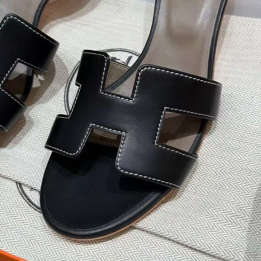 Hermes Oasis Sandal Women High Heel Sandal in Swift Calfskin Noir H071002Z 01340 - Image 13