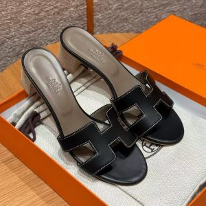 Hermes Oasis Sandal Women High Heel Sandal in Swift Calfskin Noir H071002Z 01340 - Image 7