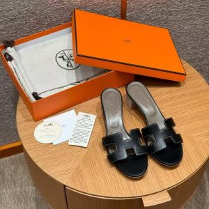Hermes Oasis Sandal Women High Heel Sandal in Swift Calfskin Noir H071002Z 01340 - Image 6