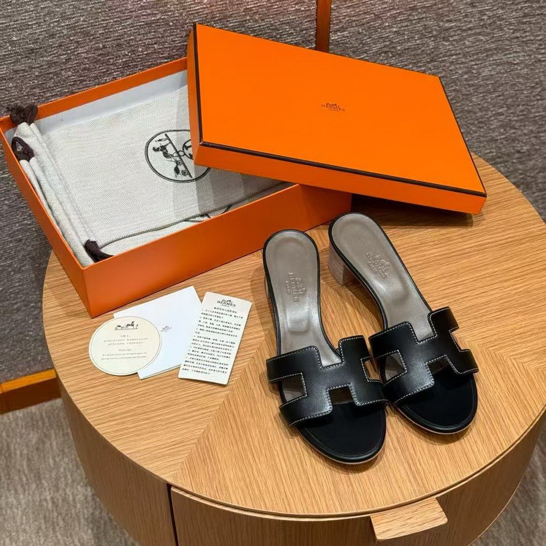 Hermes Oasis Sandal Women High Heel Sandal in Swift Calfskin Noir H071002Z 01340 - Image 6