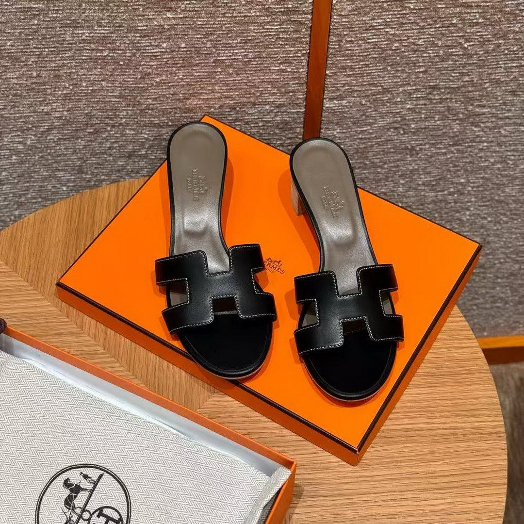Hermes Oasis Sandal Women High Heel Sandal in Swift Calfskin Noir H071002Z 01340 - Image 5
