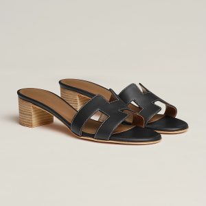Hermes Oasis Sandal Women High Heel Sandal in Swift Calfskin Noir H071002Z 01340 - Image 4