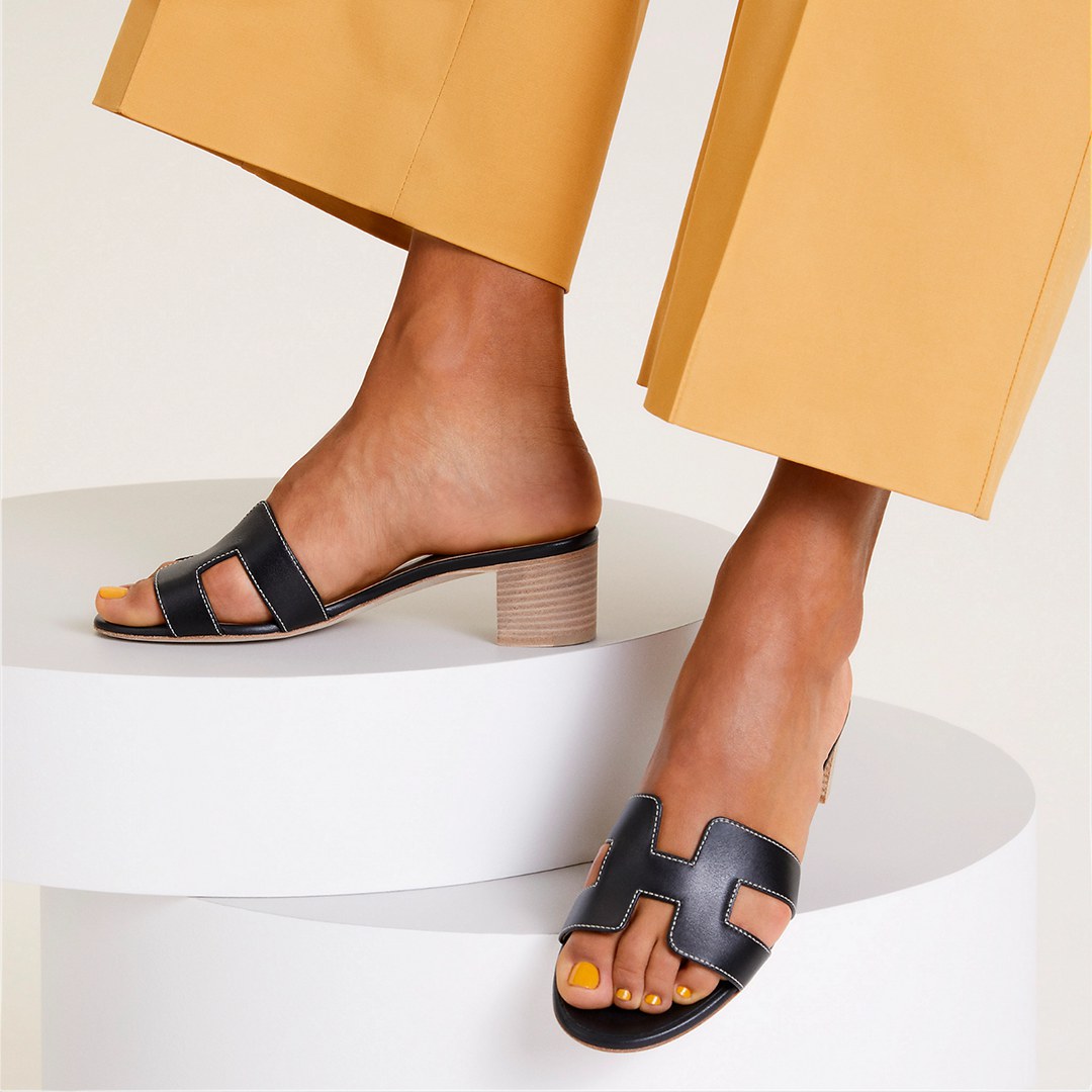 Hermes Oasis Sandal Women High Heel Sandal in Swift Calfskin Noir H071002Z 01340 - Image 3