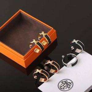 Hermes Olympe Earrings Box Calfskin Rose Gold Noir H081898CD89 - Image 11