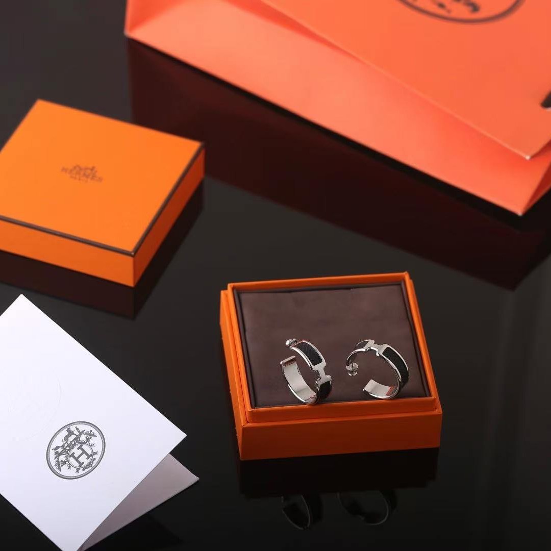 Hermes Olympe Earrings Box Calfskin Rose Gold Noir H081898CD89 - Image 10