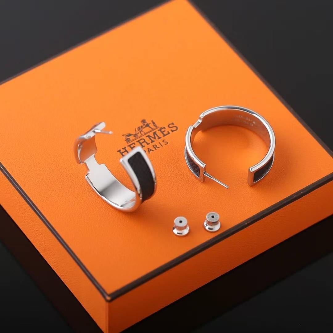 Hermes Olympe Earrings Box Calfskin Rose Gold Noir H081898CD89 - Image 9