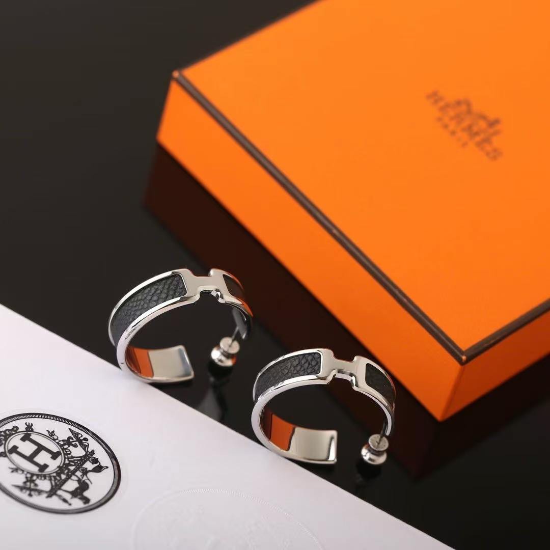 Hermes Olympe Earrings Box Calfskin Rose Gold Noir H081898CD89 - Image 8