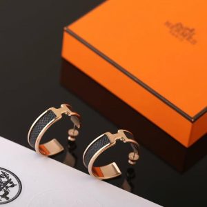 Hermes Olympe Earrings Box Calfskin Rose Gold Noir H081898CD89 - Image 5