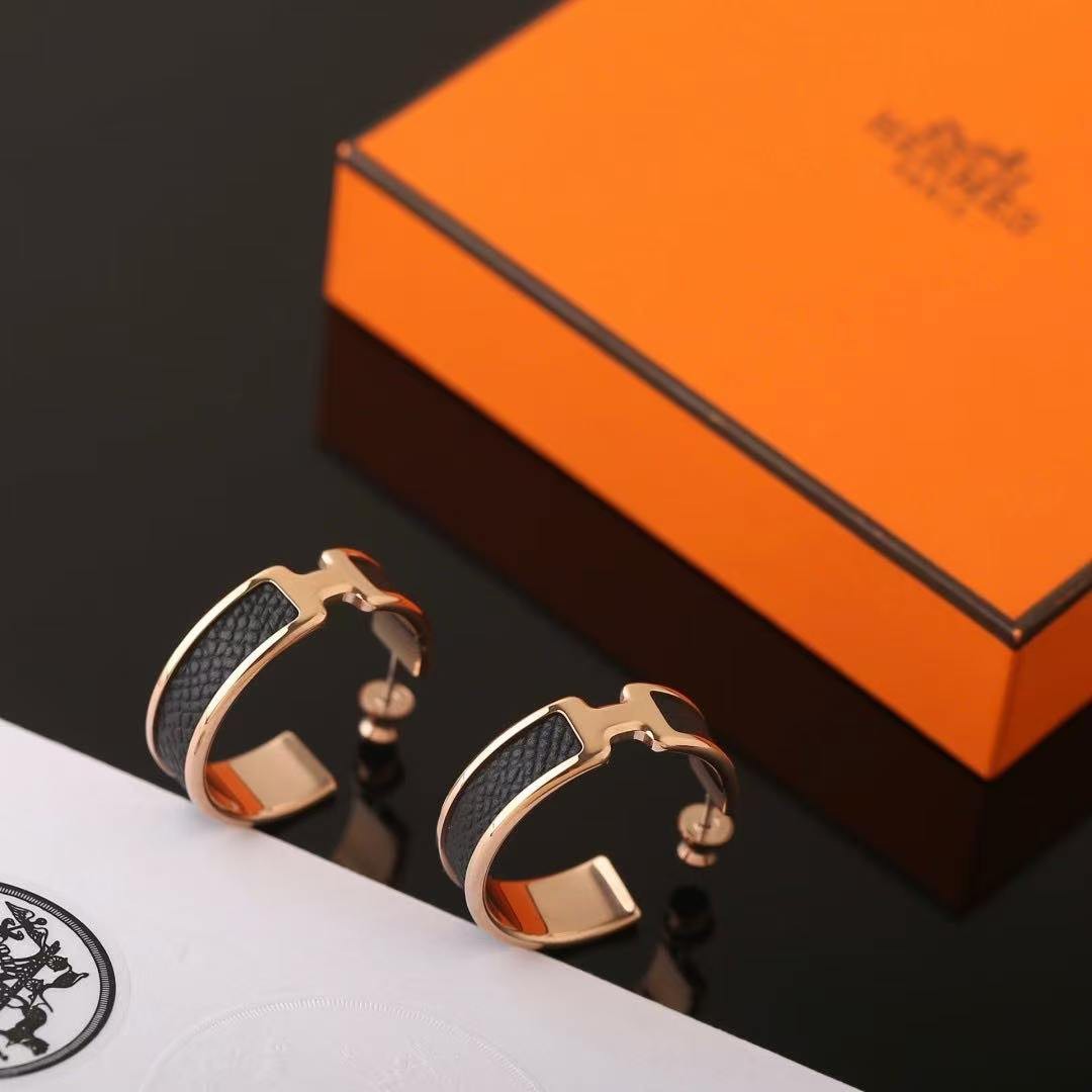 Hermes Olympe Earrings Box Calfskin Rose Gold Noir H081898CD89 - Image 5