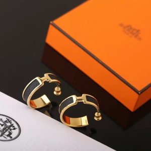 Hermes Olympe Earrings Box Calfskin Rose Gold Noir H081898CD89 - Image 4