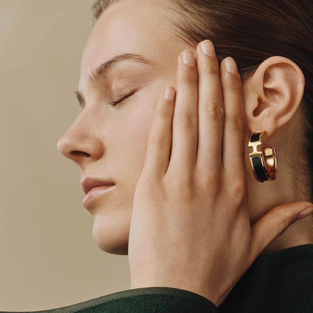 Hermes Olympe Earrings Box Calfskin Rose Gold Noir H081898CD89 - Image 2